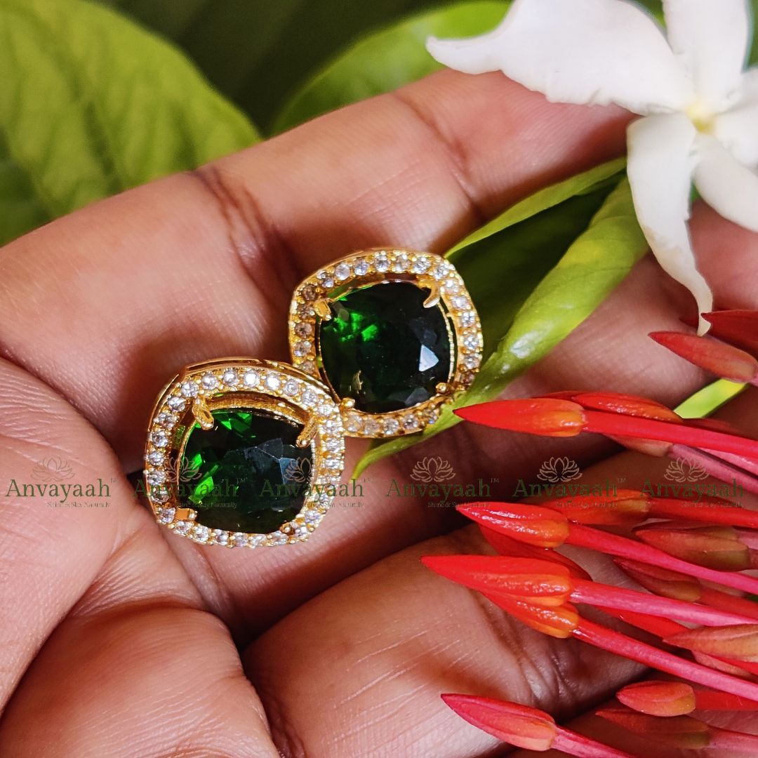 Green crystal stone stud earrings AS008