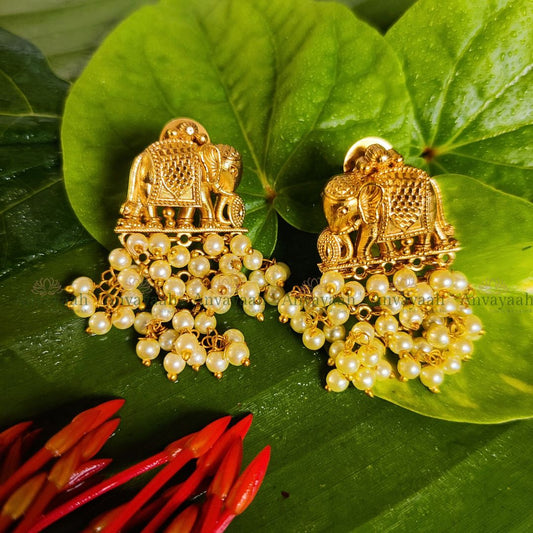 Elephant Pearl cluster earrings with Beads - AS001