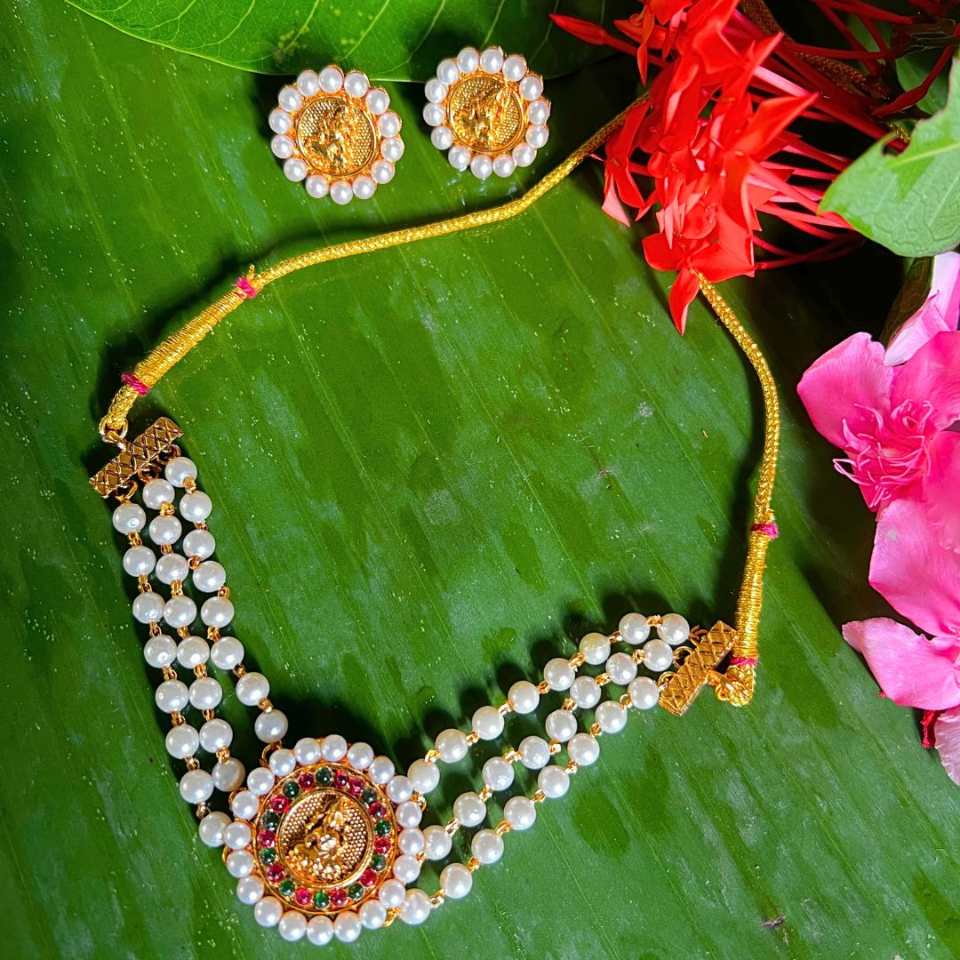 Pearl choker Mahalakshmi set with earrings