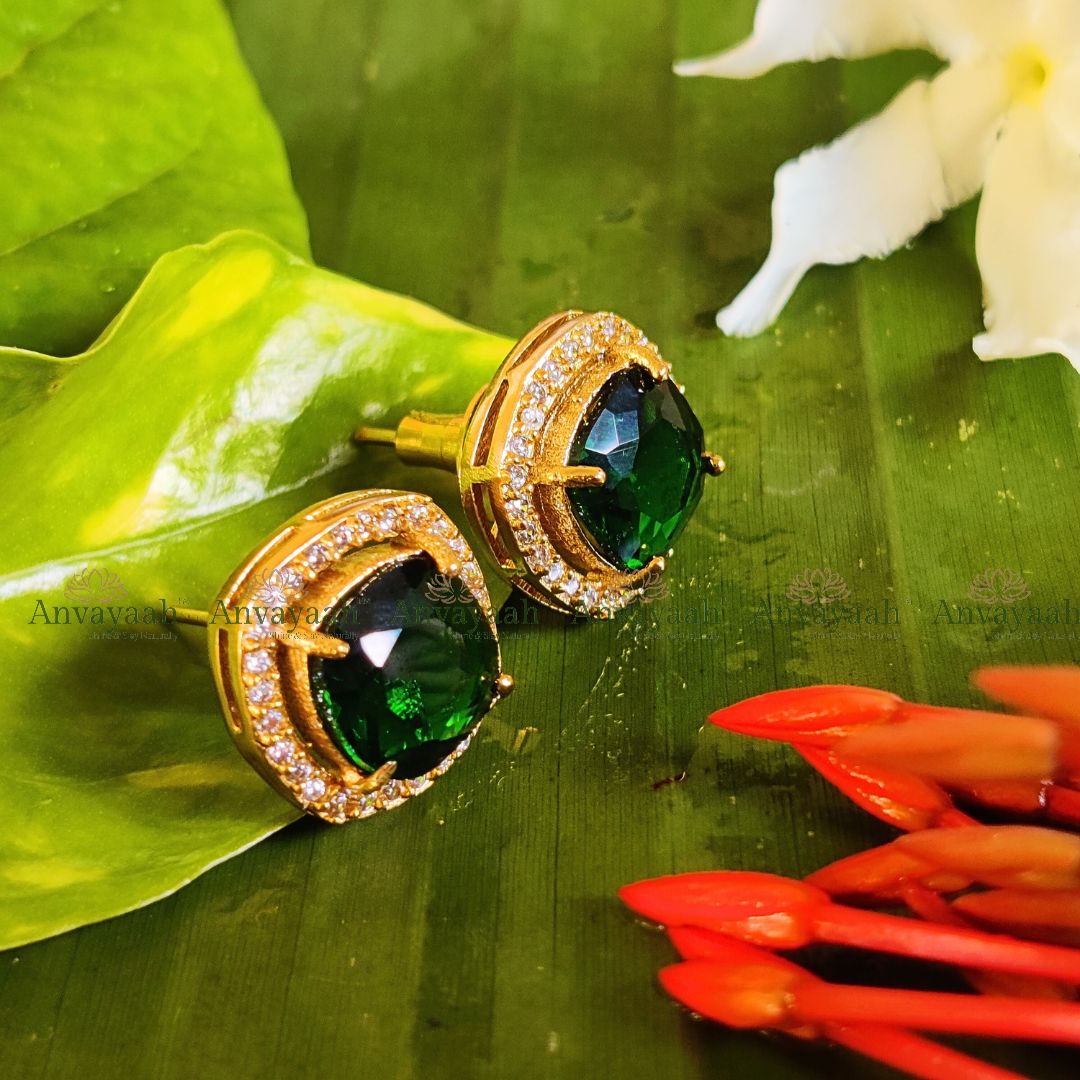 Green crystal stone stud earrings - AS008